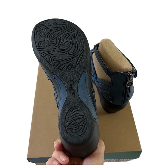 JBU Rowan Wedge Sandal Navy Blue With A Caged Upper Size 7 New In Box - Picture 6 of 8